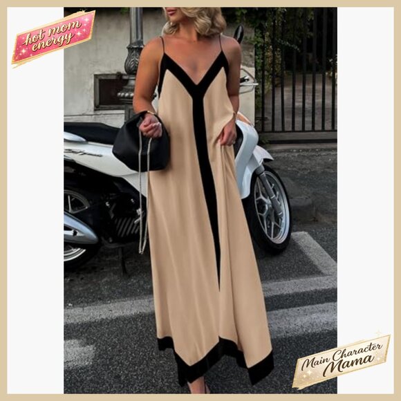 Elegant Maxi Sundress V-Neck Spaghetti Strap Flowy Party Beach Vacation Dress - Picture 6 of 7